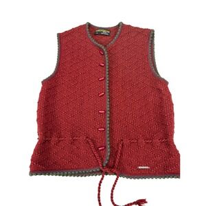 Geiger Tyrol Womens Burgundy Wool Knit Vest Made in Austria Size 42 Red Toggle